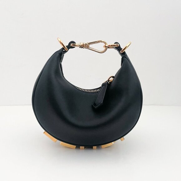 Fendi Nano Fendigraphy Mini Bag Charm Matte Black Gold - Picture 1 of 16